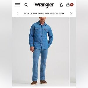 Wrangler jeans. 36 x 36. Regular fit. Nicely broken in but not worn.